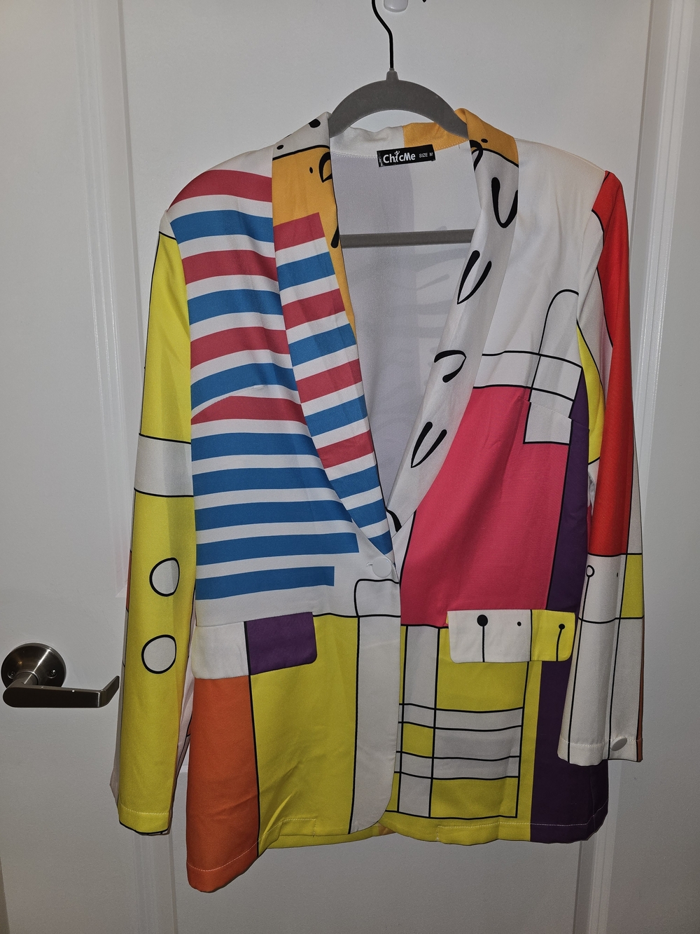 Abstract Print Shawl Collar Single Button Blazer